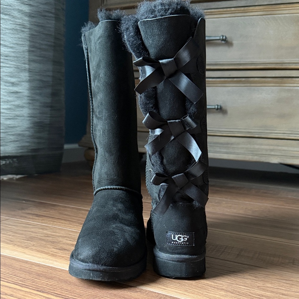 UGG Women's Black Tall Boots with Bows